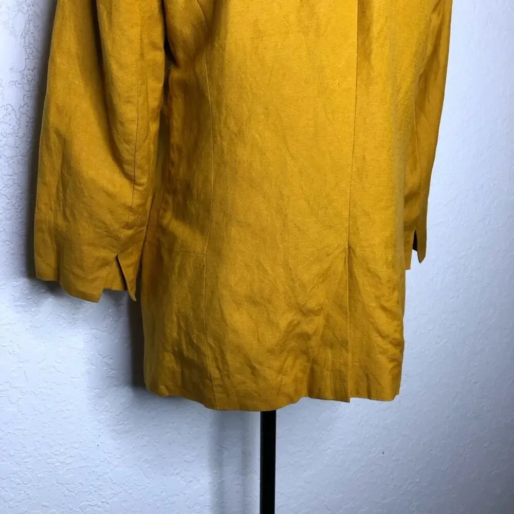 Ann Taylor Factory gold mustard linen blend open front blazer size 8